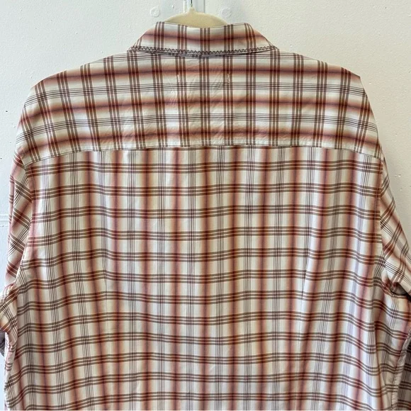 John Varvatos Men’s Western Plaid Button Down Long Sleeve Shirt Brown XXL